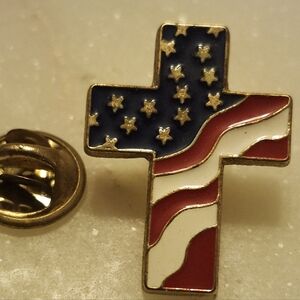 Vintage Made In USA Patriotic Cross Lapel Pin